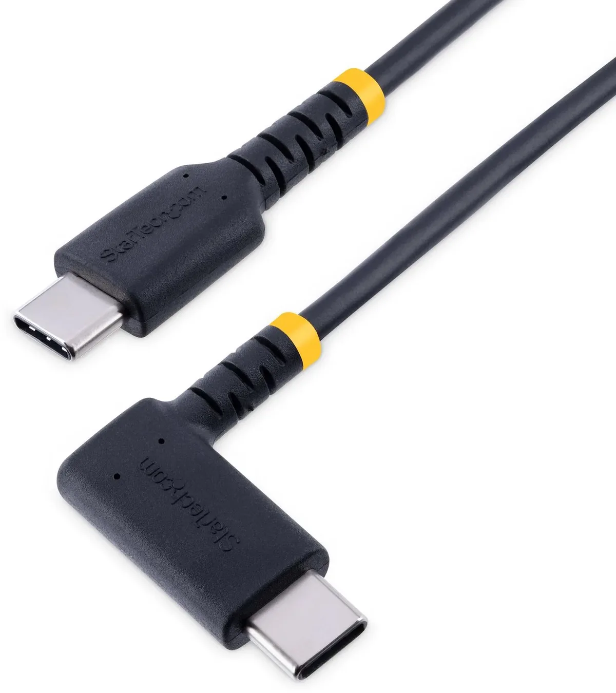 StarTech.com 1m USB-C Laadkabel, Robuuste Haakse Fast Charge & Sync Type C Kabel, 60W (3A) PD, USB 2.0, TPE Mantel en Aramidevezels - Zwarte USB Oplaadkabel van StarTech.com in Zwart – productfoto