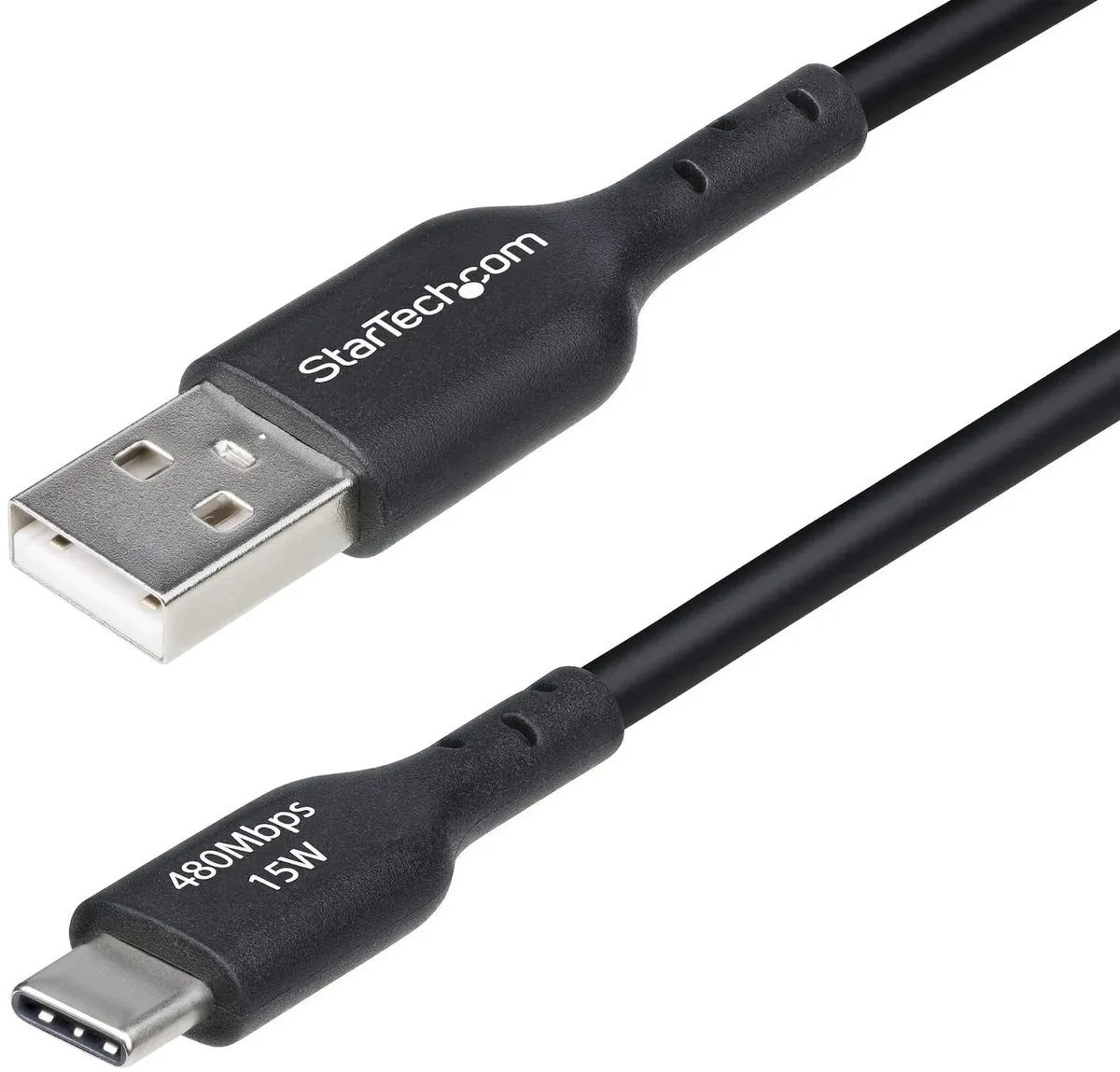 StarTech.com 30cm USB-A naar USB-C Laadkabel, USB-A naar USB Type-C Oplaadkabel, Opladen & Synchroniseren, Fast Charge 3A, USB 2.0 Datakabel, TPE Mantel van StarTech.com in Zwart – productfoto