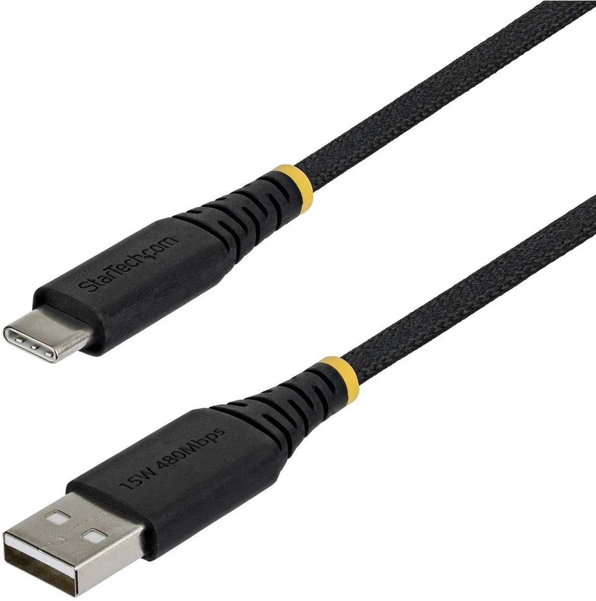StarTech.com 30cm USB-A naar USB-C Snellaadkabel, 15W 3A, Dual-Layer Gevlochten Nylon / TPE Mantel, Duurzame USB-A naar USB-C Oplaadkabel, USB-A naar USB-C Kabel från StarTech.com i Svart – produktbild