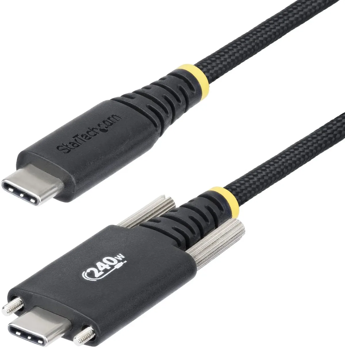 StarTech.com 3m USB-C Oplaadkabel, duurzaam en ultraflexibel met Zijschroefvergrendeling, 240W (5A) PD EPR, USB 2.0 Laptoplaadkabel, USB-IF-gecertificeerd, robuuste USB-C Laadkabel van StarTech.com in Zwart – productfoto