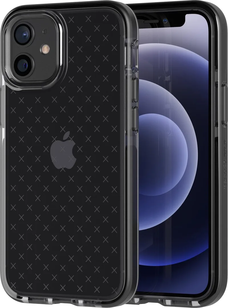 Evo Check hoesje voor iPhone 12 mini - Smokey Black van Tech21 in Zwart, Doorschijnend – productfoto