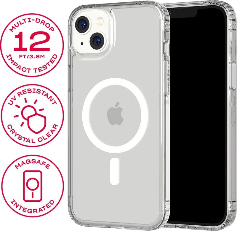 Evo Clear - iPhone 14 Plus hoesje - Schokbestendig telefoonhoesje - Geschikt voor MagSafe - Transparant - 3,6 meter valbestendig fra Tech21 i Transparant MS – produktbillede