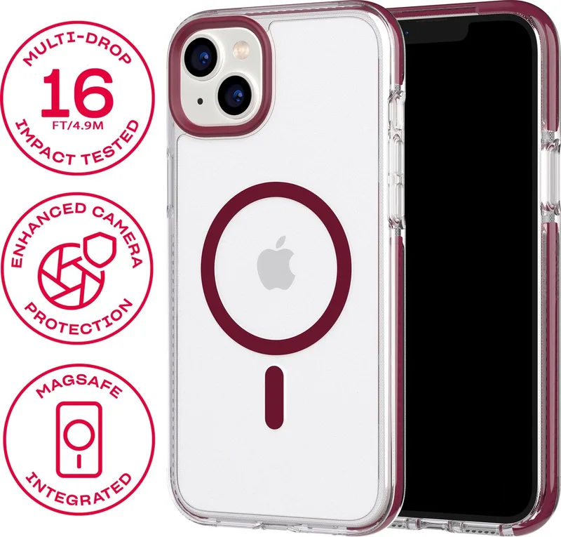 Evo Crystal - iPhone 14 Plus hoesje - Schokbestendig telefoonhoesje - Geschikt voor MagSafe - Transparant/Rood - 4,9 meter valbestendig - Flexshock van Tech21 in Transparant Rood – productfoto