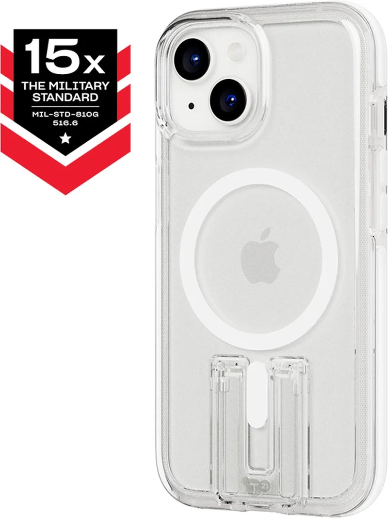 Evo Crystal Kick - iPhone 15 hoesje - Schokbestendig telefoonhoesje - Geschikt voor MagSafe - Transparant/Wit - 4,9 meter valbestendig - Flexshock van Tech21 in Transparant Wit – productfoto