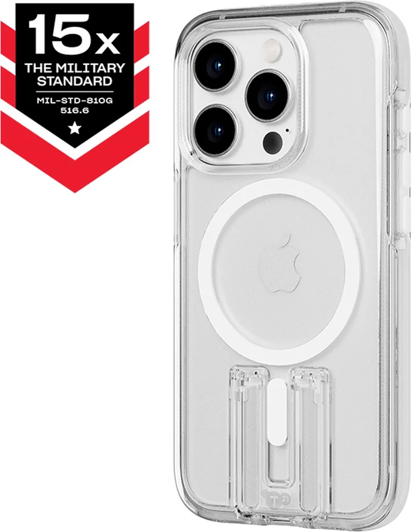 Evo Crystal Kick - iPhone 15 Pro hoesje - Schokbestendig telefoonhoesje - Geschikt voor MagSafe - Transparant/Wit - 4,9 meter valbestendig - Flexshock van Tech21 in Transparant Wit – productfoto