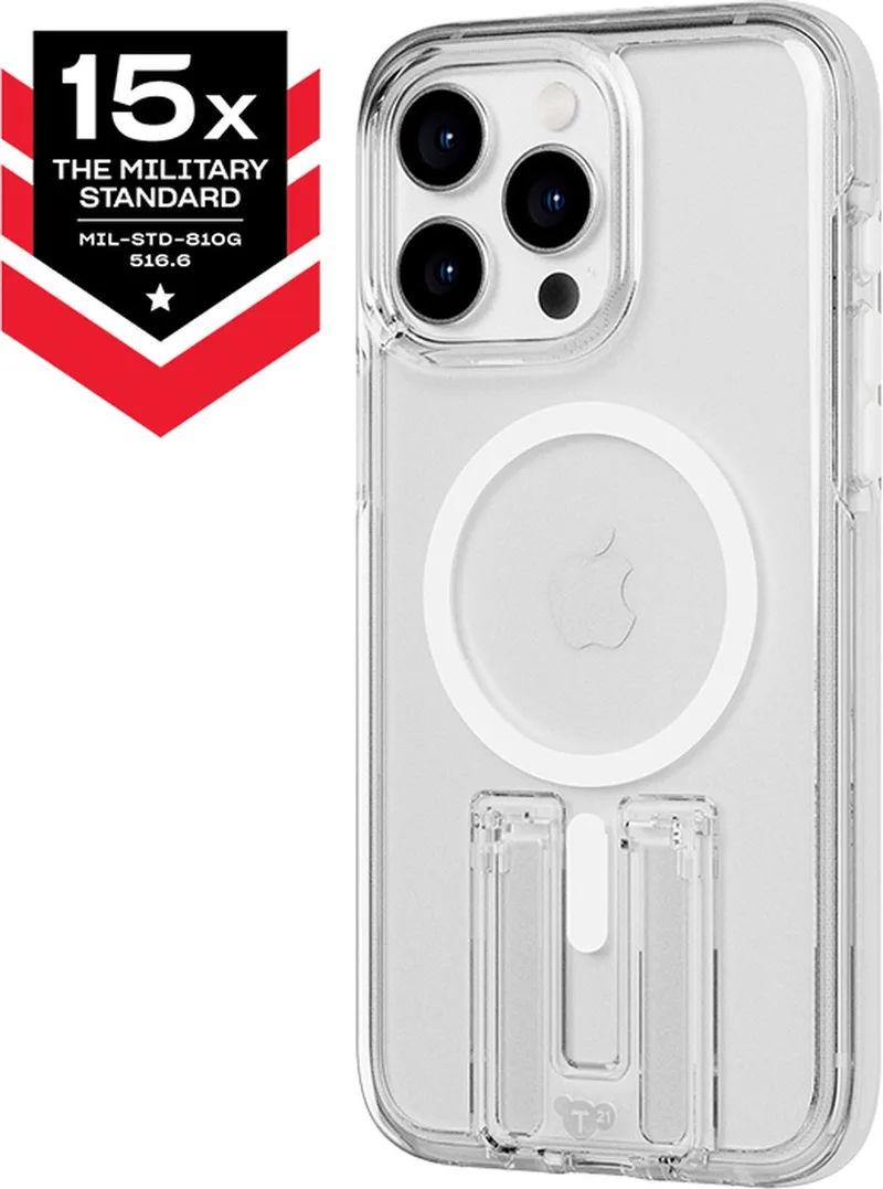 Evo Crystal Kick - iPhone 15 Pro Max hoesje - Schokbestendig telefoonhoesje - Geschikt voor MagSafe - Transparant/Wit - 4,9 meter valbestendig - Flexshock by Tech21 in Transparant Wit – product photo