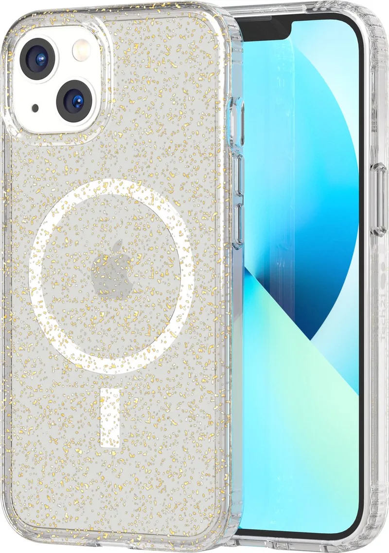 Evo Sparkle voor iPhone 13 - Schokbestendig telefoonhoesje - Geschikt voor MagSafe - Glitter - 3,6 meter valbestendig von Tech21 in Gold – Produktfoto