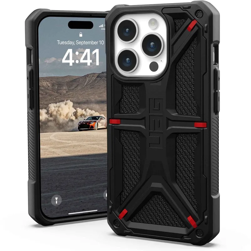Monarch geschikt voor iPhone 15 Pro Hoesje från UAG i Kevlar zwart – produktbild
