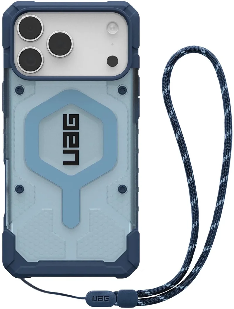 Pathfinder Clear geschikt voor MagSafe Backcover met Lanyard geschikt voor iPhone 17 Pro Max - Clear / Blue Lanyard från UAG i Transparent – produktbild