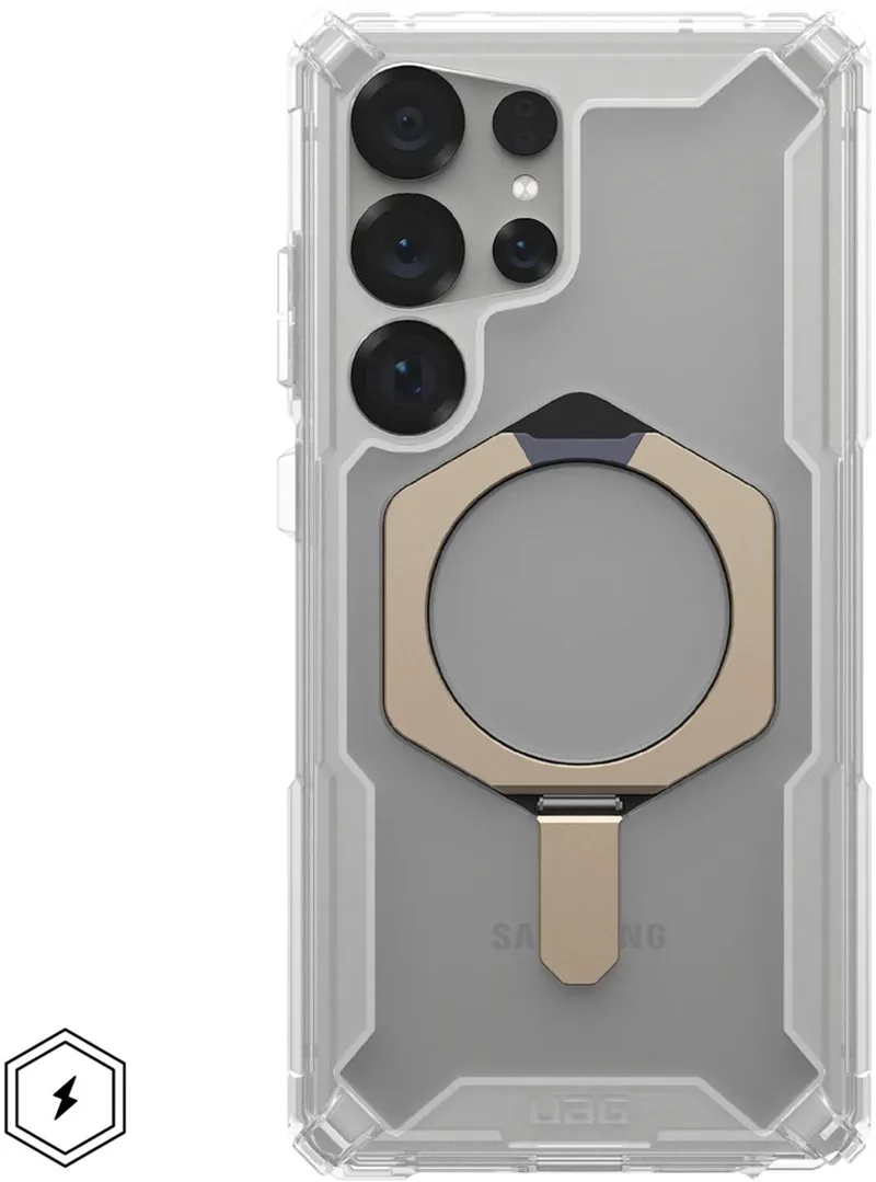 Plasma XTE Hoesje Geschikt voor Samsung Galaxy S25 Ultra - Compatibel met MagSafe / Qi2 - Back Cover met Standaard - Clear/Titanium von UAG in Transparent – Produktfoto