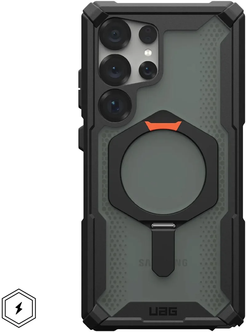 Plasma XTE Hoesje Geschikt voor Samsung Galaxy S25 Ultra - Compatibel met MagSafe / Qi2 - Back Cover met Standaard - Zwart/Oranje by UAG in Black – product photo