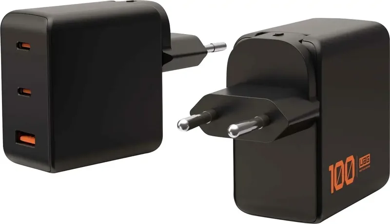 SRGE USB-oplader 100 W USB-C bus (Power Delivery), USB-A-bus USB PD Thuis, Binnen GaN van UAG in Zwart – productfoto