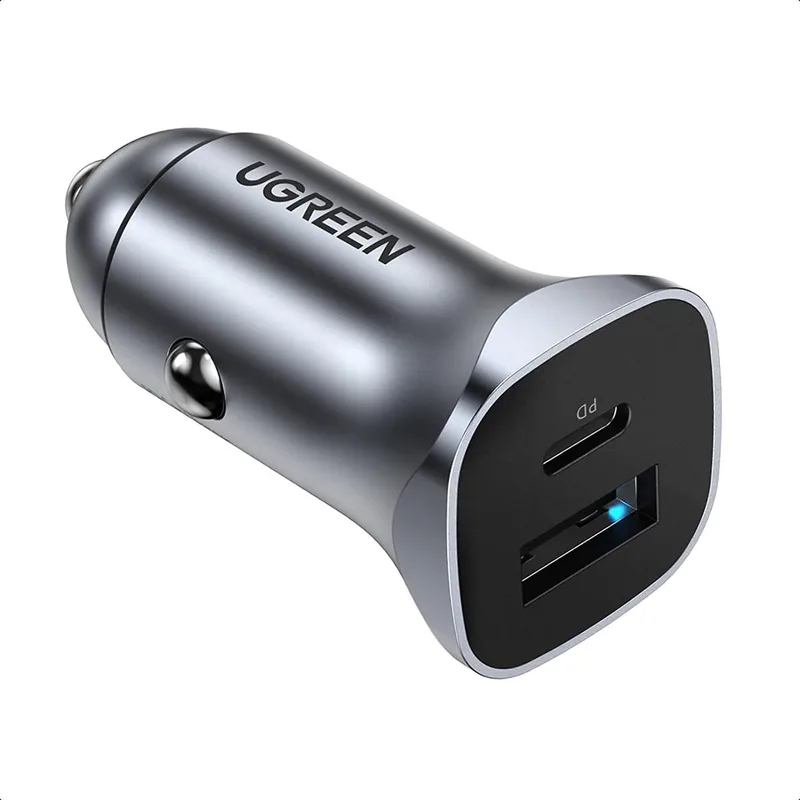 autolader - USB Type C / USB 24W Power Delivery Quick Charge - (30780) by UGREEN in Grey – product photo