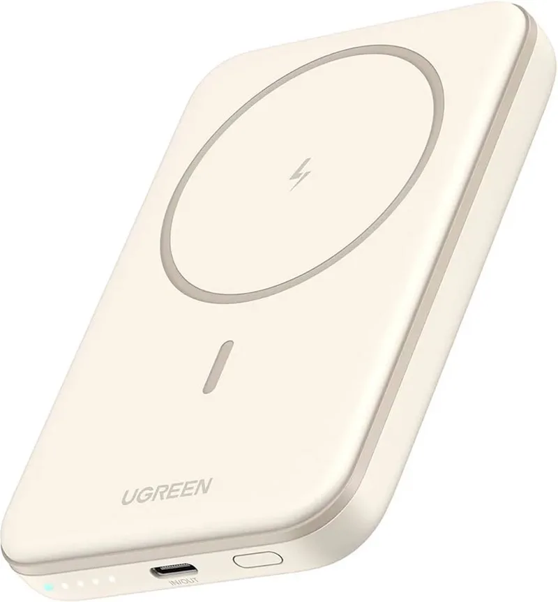 Draadloze Magnetische Powerbank Mini 5000mAh Snellader Compatibel met MagSafe USB-C 15W Beige de UGREEN en Noir – photo produit