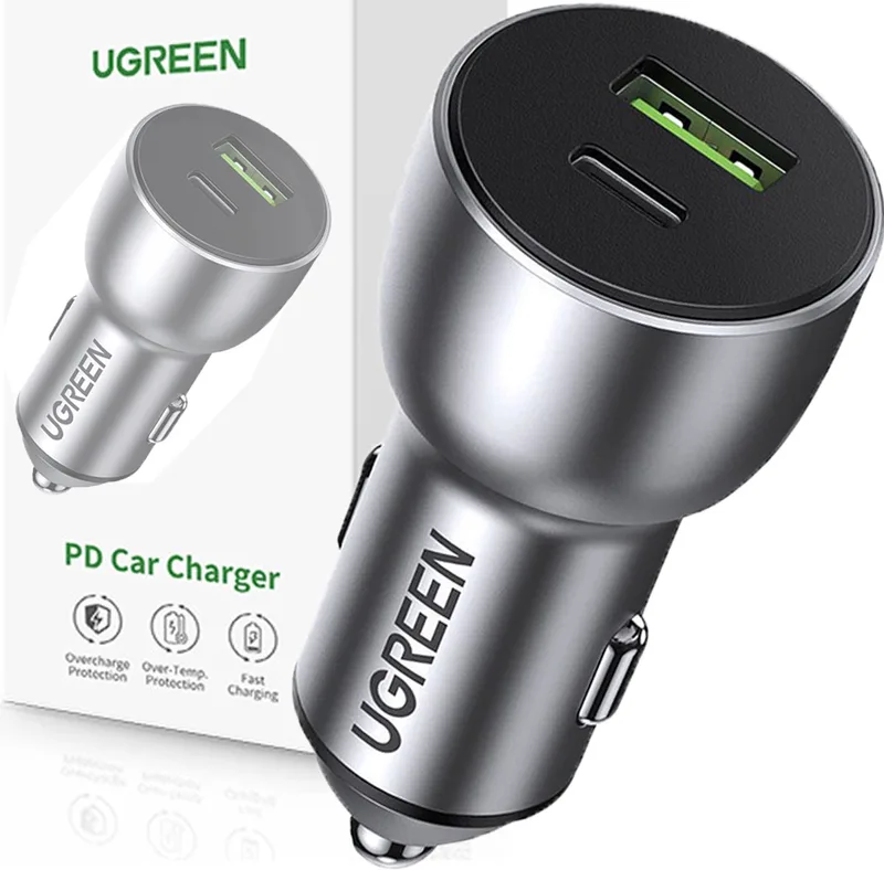 Fast Charge Autolader Dubbele Poort 42.5W Universeel QC/PD 3.0 by UGREEN in Blue – product photo
