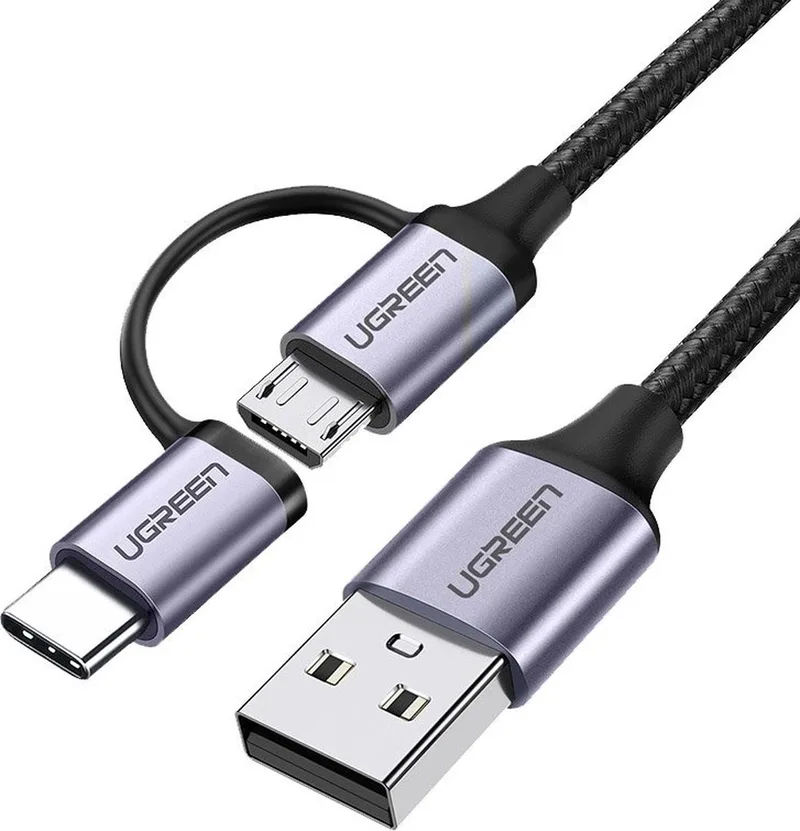 kabel - 2in1 USB - micro USB / USB Type C 1m 2.4A - (30875) by UGREEN in Black – product photo