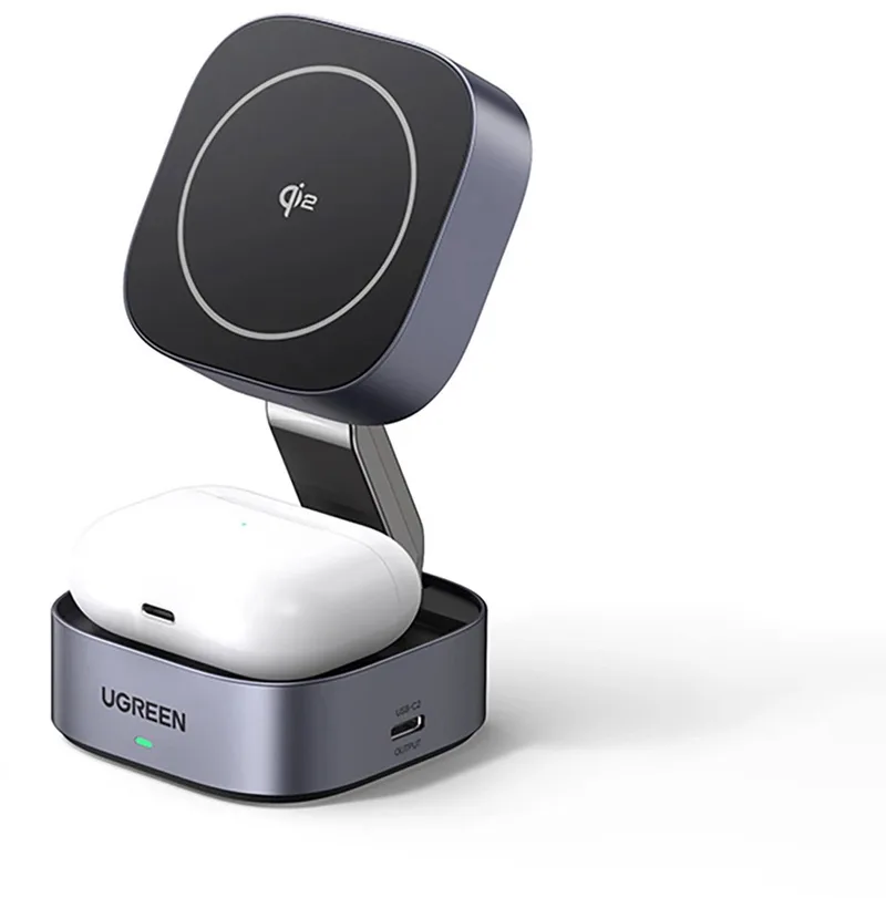 Ładowarka Indukcyjna Qi2 2W1 Ugreen W702 Do Iphone, Airpods, 15W (Szara) von UGREEN in Schwarz – Produktfoto