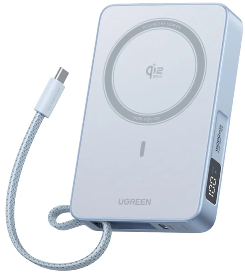 Magnetische Powerbank 10000Mah Voor Magsafe Qi2 25W Opladen van UGREEN in Grijs – productfoto