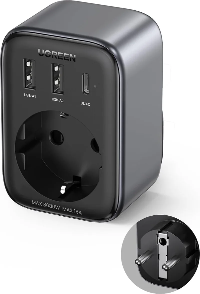 Oplader - iPhone - Samsung - 4 in 1 Stekker met USB - 30W - USB C - USB A by UGREEN in Black – product photo