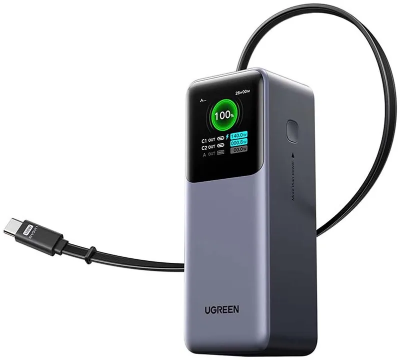 UGREEN 165W Power Bank met Uittrekbare Kabel de UGREEN en Gris – photo produit