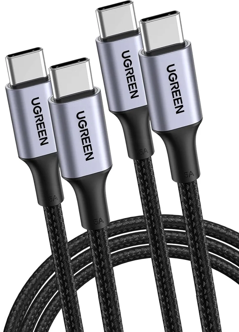 UGREEN 2-pack USB-C naar USB-C kabel 100W – 2 stuks van 1 meter – gevlochten nylon – zwart/grijs by UGREEN in Black, Grey – product photo