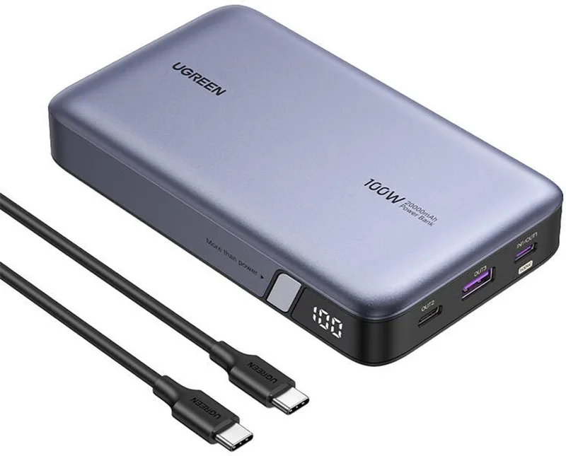 Ugreen – 20.000 mAh Version 2 – Powerbank – 100W PD – LED-display by UGREEN in Grey – product photo