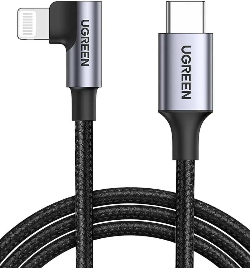 UGREEN 3A 90° MFi USB-C naar Lightning Kabel PD met Haakse Hoek 2M von UGREEN in Schwarz – Produktfoto