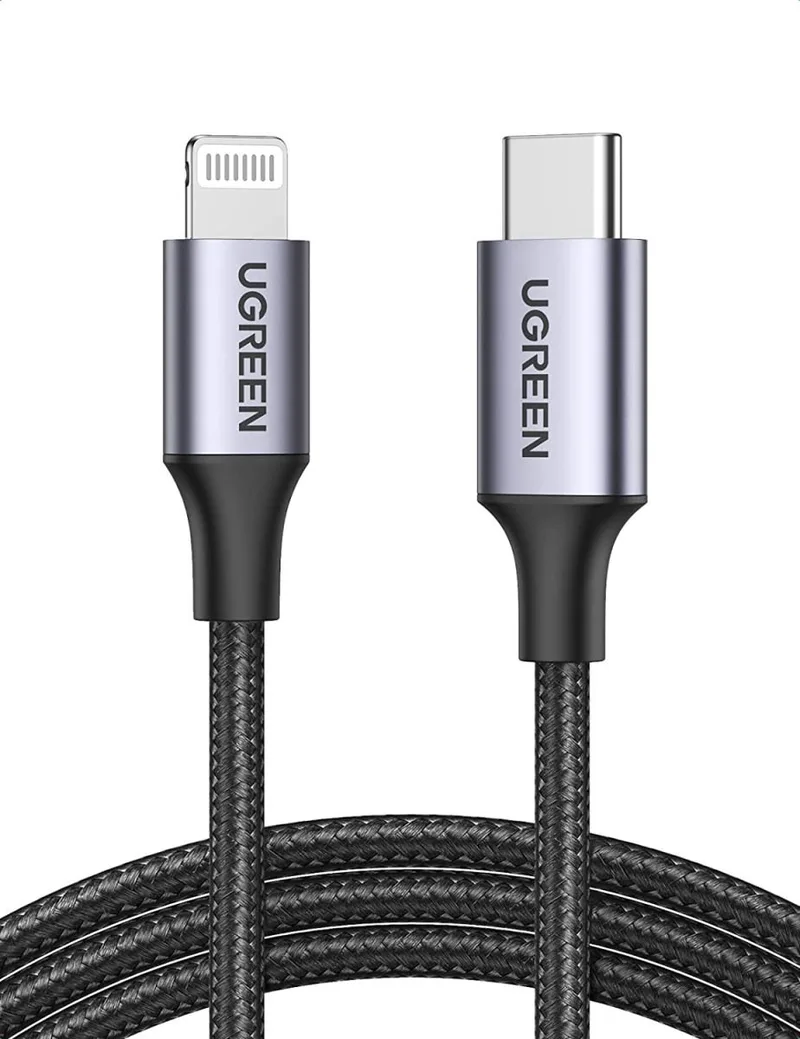UGREEN 3A USB-C naar Apple Lightning Kabel PD 20W MFi 1M by UGREEN in Black – product photo