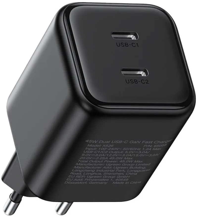 Ugreen 65154 Serie - GaN USB-C Oplader - 45W - Twee Poorten by UGREEN in Black – product photo