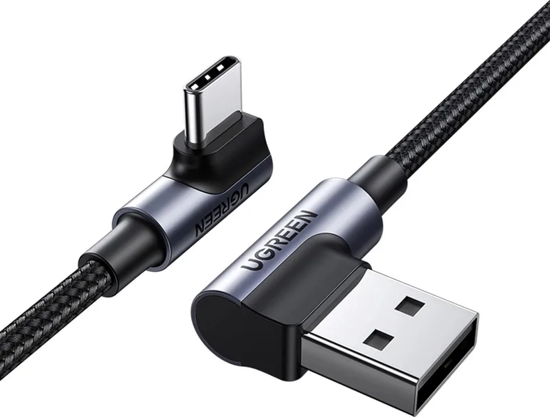 Ugreen - 90° - haakse kabel USB C - USB 2.0 480Mb/s 3A 3m - (US176) fra UGREEN i Sort – produktbillede