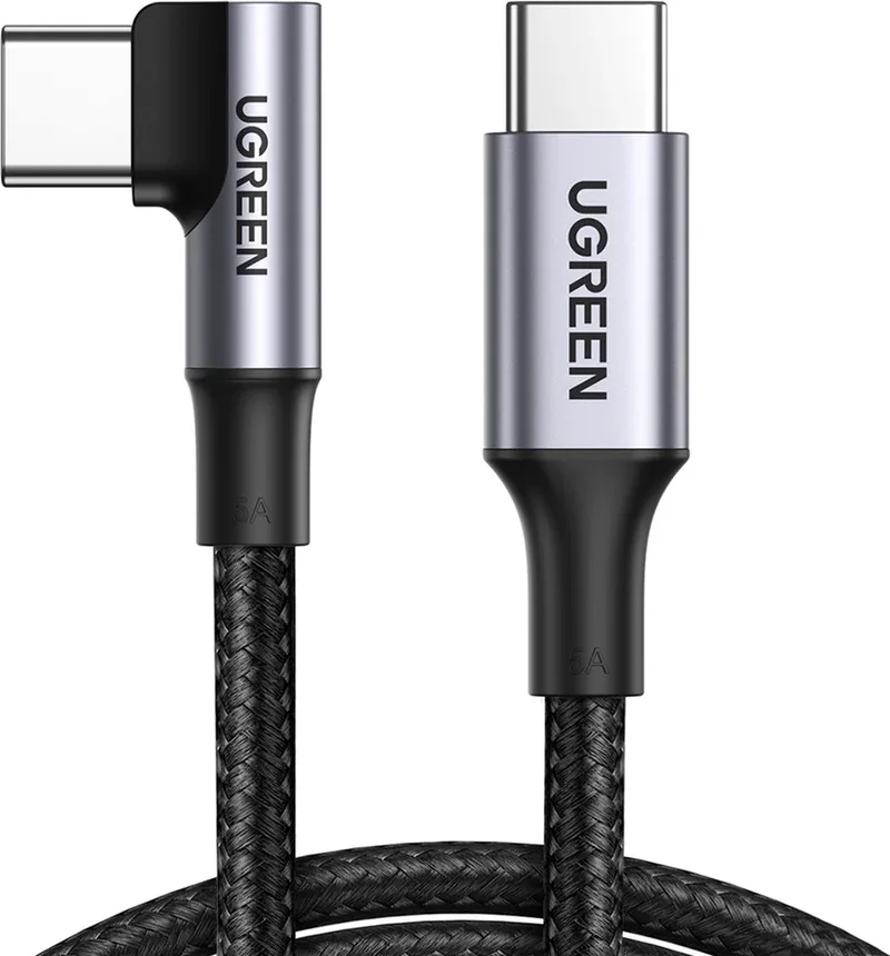 US334 - USB-C / USB-C 90º 480Mb/s 2m haakse kabel van UGREEN in Zwart – productfoto