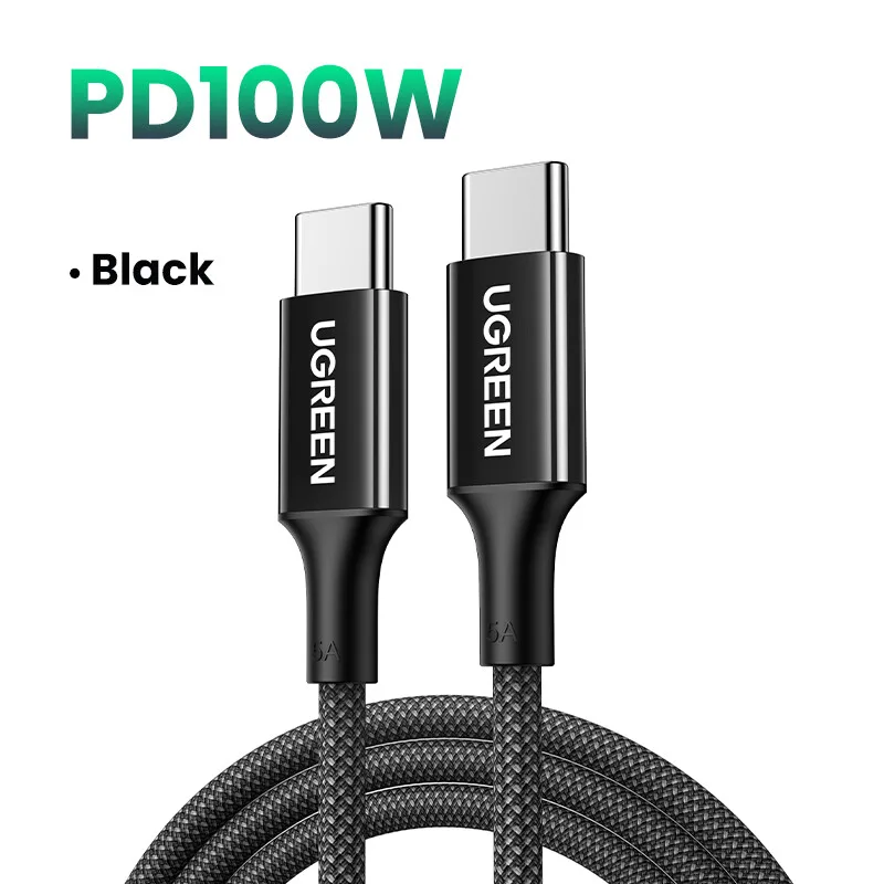 USB 2.0 100 W geflochtenes Kabel, schwarz, 1 m, kompatibel mit MacBook Pro/Air, HP Laptops, Dell, Asus, Lenovo Laptops, MateBook, iPhone 16/16 Pro/15, Galaxy S24/S23 by UGREEN – product photo