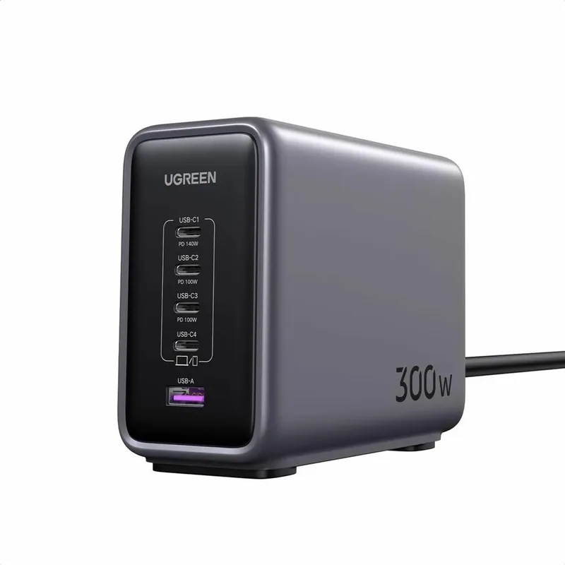 USB C Charger, Nexode 300W Oplader PD 3.1 GaN Lader 5 poorten PPS compatibel met MacBook Pro 2021 16", MacBook Air, Surface Book, iPhone 15 Pro Max by UGREEN in Donker Grijs – product photo