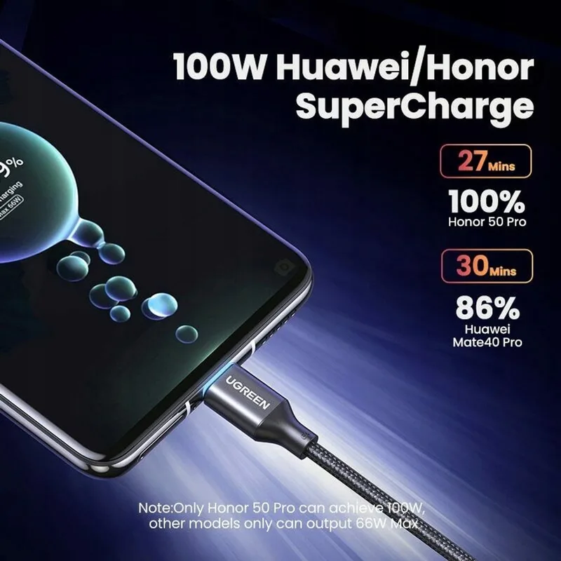 USB-C Kabel 6A 100W Super Charge 1m - Snelladen & Data van UGREEN – productfoto