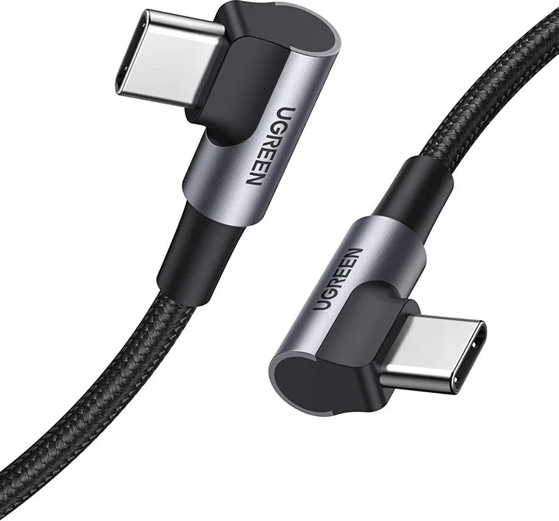 USB-C naar USB-C - 1.0 Meter - Haakse Kabel - 90 Graden - Oplader von UGREEN in Grau – Produktfoto
