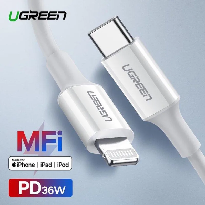 USB Type-C naar Lightning (MFI) kabel Max 36W 1.5m by UGREEN in White – product photo