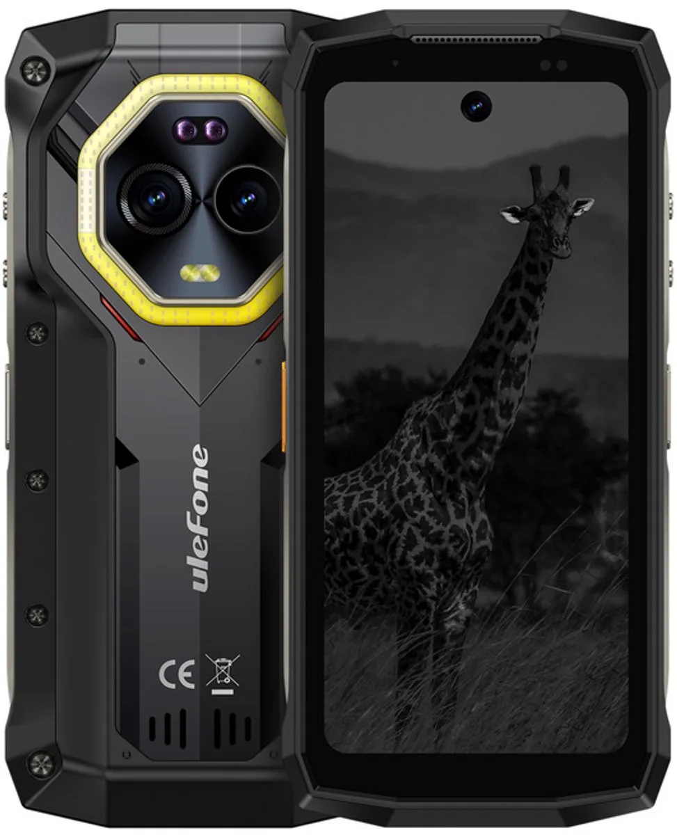 Rugged Smartphone Ulefone Armor Mini 20 4G G99 8GB 256GB 6200-33W A14, Night, Light 500, Warning, Black van Ulefone in Zwart – productfoto