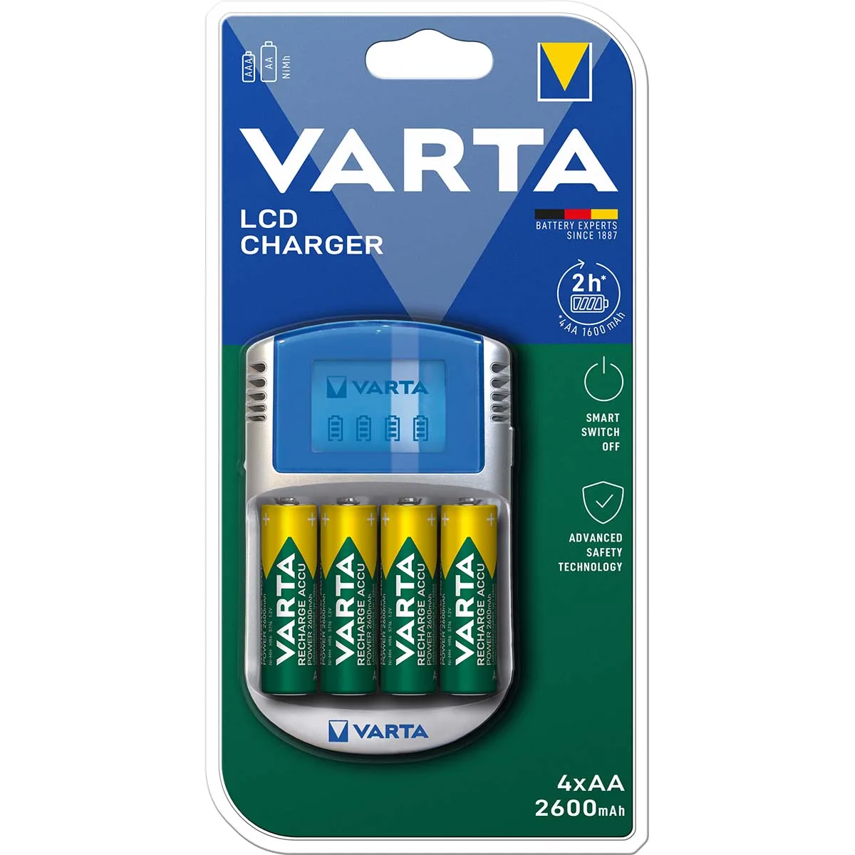 AA/AAA NiMH Batterie-Ladegerät 4x AA/HR6 2600 mAh von Varta – Produktfoto
