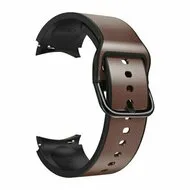 2 in 1 siliconen/ leren bandje - Donkerbruin - Samsung Galaxy Watch 6 - 40mm & 44mm van Watchbandjes-shop – productfoto