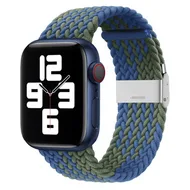 Braided nylon bandje - Blauw / Groen - Geschikt voor Apple Watch 44mm / 45mm / 46mm / 49mm van Watchbandjes-shop – productfoto