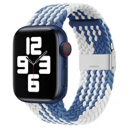 Braided nylon bandje - Blauw met wit - Geschikt voor Apple Watch 44mm / 45mm / 46mm / 49mm van Watchbandjes-shop – productfoto