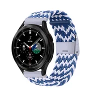 Braided nylon bandje - Blauw / wit - Samsung Galaxy Watch 4 Classic - 42mm / 46mm by Watchbandjes-shop – product photo