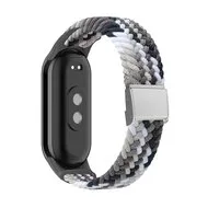 Braided nylon bandje - Grijs met wit - Xiaomi Smart Band 8 / 9 / 10 by Watchbandjes-shop – product photo