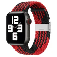 Braided nylon bandje - Rood met zwart - Geschikt voor Apple Watch 38mm / 40mm / 41mm / 42mm by Watchbandjes-shop – product photo