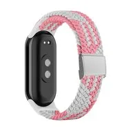 Braided nylon bandje - Roze met wit - Xiaomi Smart Band 8 / 9 / 10 van Watchbandjes-shop – productfoto
