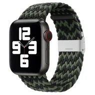 Braided nylon bandje - Zwart / Groen - Geschikt voor Apple Watch 44mm / 45mm / 46mm / 49mm fra Watchbandjes-shop – produktbillede