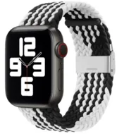 Braided nylon bandje - Zwart met wit - Geschikt voor Apple Watch 44mm / 45mm / 46mm / 49mm van Watchbandjes-shop – productfoto