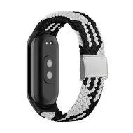 Braided nylon bandje - Zwart met wit - Xiaomi Smart Band 8 / 9 / 10 by Watchbandjes-shop – product photo