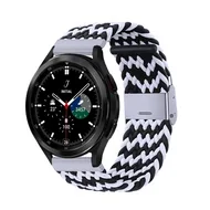 Braided nylon bandje - Zwart / wit - Samsung Galaxy Watch 4 Classic - 42mm / 46mm by Watchbandjes-shop – product photo