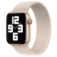 Braided Solo Loop nylon bandje - Maat: M - Sterrenlicht / Starlight - Geschikt voor Apple Watch 38mm / 40mm / 41mm / 42mm van Watchbandjes-shop – productfoto